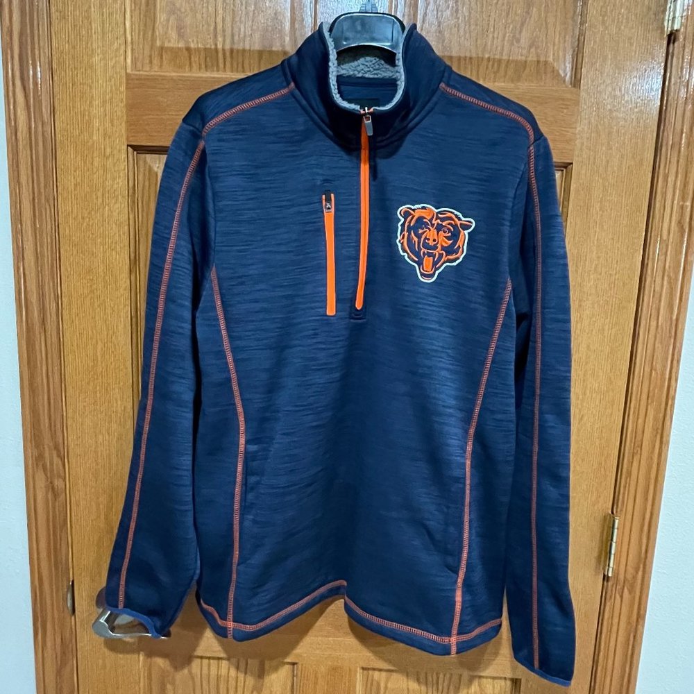 NFL Chicago Bears Jacket 1/4 Zip Pullover Men's L Blue Fleece Lined Sherpa Neck